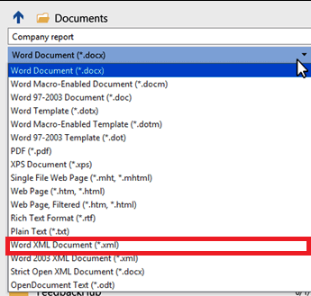 Save The Document As in The XML Format